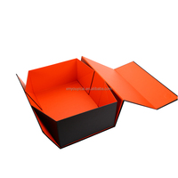 Boîte cadeau rigide pliable personnalisée avec logo, grande, noire et orange, à deux tons, avec fermeture magnétique