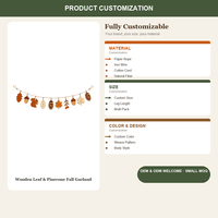 Guirlande d'automne en bois écologique, feuilles découpées au laser, design écorce de pin et écureuil, décoration de cheminée style ferme, option logo personnalisé, corde en jute