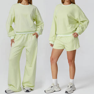 Completo da Donna Bnice 7028 con Logo Personalizzato, Felpa con Cappuccio, Maglia a <span class=keywords><strong>Maniche</strong></span> <span class=keywords><strong>Lunghe</strong></span>, <span class=keywords><strong>Top</strong></span> <span class=keywords><strong>Sportivo</strong></span> Largo e Pantaloncini da Palestra - Product Image 3