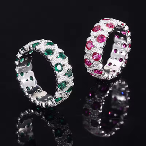 Di alta qualità alla moda Hip Hop rodiato colorato pieno di Bling zircone cubico diamante 925 argento gemma anello per donna - Product Image 1