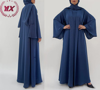 Couleur unie Kaftan islamique robe arabe vêtements femmes marocaines robe musulmane Bule crêpe turc tunique Dubai robe Abaya