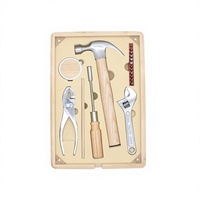 Kit d'outils ménagers en bambou, ensemble de réparation portable avec marteau, pinces, clé, mètre à ruban, porte-embouts, étui