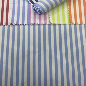 Sıcak satış özel dokuma pamuk Polyester Spandex nefes ipliği boyalı şerit kumaşlar için elbise
