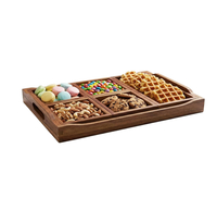 Acacia houten serveerblad met handgrepen en 5 uitneembare bakjes voor snacks, charcuterie, feesten en dagelijks serveren
