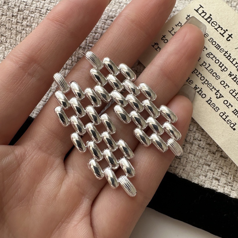 S925 Sterling Silver Retro Chain Earrings Korean Style Simple Heavy Work Personality Ear Jewelry with Bamboo Raw Materials
