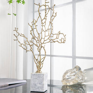 カスタム高グレード大理石 & 真鍮花彫刻モダンデザイン高級デスクトップコーラルオーナメントホテルデコレーション用 - Product Image 2