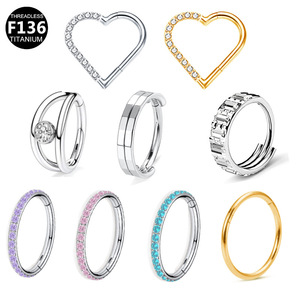 Anneau de nez en forme de cœur en acier inoxydable F136 avec sertissage en canal et cristal d'améthyste, bijou de piercing tendance - Product Image 5