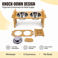 Support de gamelle pour animaux de compagnie en bambou, pliable, hauteur réglable, double distributeur d'eau et de nourriture avec bols en acier inoxydable pour chats et chiens