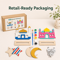 Kit de peinture DIY en bois découpé sur mesure pour l'Aïd et le Ramadan, ensemble d'artisanat pour enfants, décoration de table, cadeau pour fête à la maison