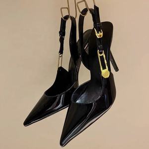 Sandales à talons aiguilles pour femmes, ornées de cristaux et de diamants, avec boucle métallique, style slingback, chaussures d'été élégantes - Product Image 4