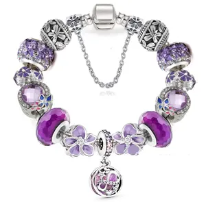 Purple charm butterfly bracelet cystal charms bracelet without logo