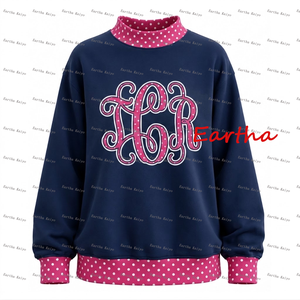 Felpa con Collo Alto per Bambini con Monogramma, Patchwork a Pois, Manica Lunga per Bambine, Pullover con Collo Alto - Product Image 5