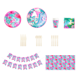 Ensemble de 8 assiettes en papier jetables à thème tropical rose DAMAI, fournitures pour fête d'anniversaire, en papier, pour 8 personnes - Product Image 5