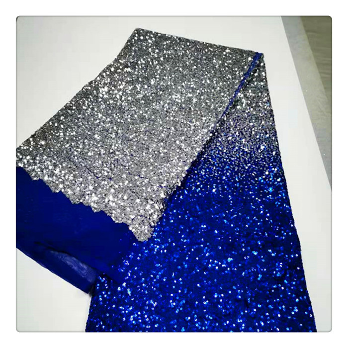 2021 новейшая дешевая Нигерия Дубай Свадебная сетка Омбре 2 тона Королевский Синий Тюль с вышивкой кружева Блестки Ткани для женского платья