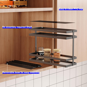 Organisateur coulissant sur mesure à bande adhésive surélevée, étagère à épices coulissante à 2 niveaux pour l'intérieur des armoires, largeur 4-3/8 pouces - Product Image 3