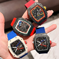 Montre squelette extra plate de style RM67-02 de 7,8 mm, boîtier en fibre de carbone, bracelet en tissu, montre-bracelet de luxe pour homme, style tonneau, sport