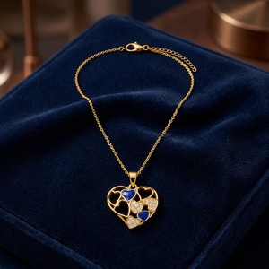 Collar de Aleación con Baño de Rodio Personalizado, Colgante de Corazón con Esmalte Azul, Racimo de Circonitas, Filigrana Calada, Caja de Regalo Fina para Mujer, Regalo Romántico - Product Image 4