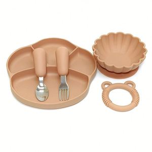 Juego de Platos y Tazones de Silicona para Alimentación Infantil, Vajilla Infantil con Cuatro Ventosas Reforzadas y Divididas - Product Image 2