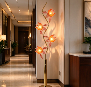 Lámpara de Pie de Lujo con Flor de Loto Rosa Dorado, Pétalos de Cristal Acrílico, Lámpara Decorativa Moderna para Sala de Estar - Product Image 1