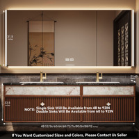 Meuble-lavabo flottant moderne néo-chinois avec plateau en pierre frittée, armoire en bois massif, miroir intelligent et lavabo intégré