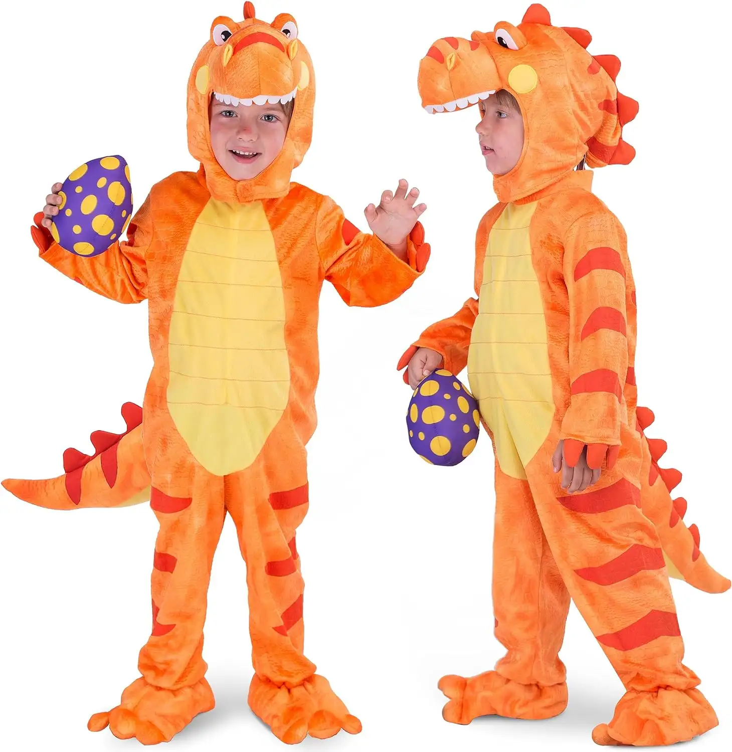 Creations Halloween Child Orange Dinosaur T-Rex Realistic Dinosaur Costume Dress Up for Kids