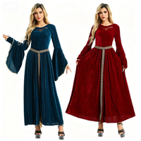 Robe de Cour en Velours Vintage Médiévale, Robe Maxi de Cosplay d'Halloween à Manches Cloche Renaissance