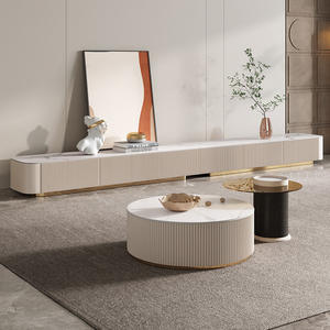 Ultra-<span class=keywords><strong>Long</strong></span> 3m Moderne En Bois Salon Rock Panel <span class=keywords><strong>Meuble</strong></span> <span class=keywords><strong>TV</strong></span> Table À Thé Combinaison De Luxe <span class=keywords><strong>Gris</strong></span> Table Basse - Product Image 4