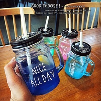 Bocaux en verre avec poignée et paille, 480ml, poignées larges, produit en stock, vente en gros