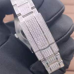 Hip Hop entièrement glacé Bling diamant montres argent or bleu cadran Quartz diamant hommes montres-bracelets livraison gratuite - Product Image 5