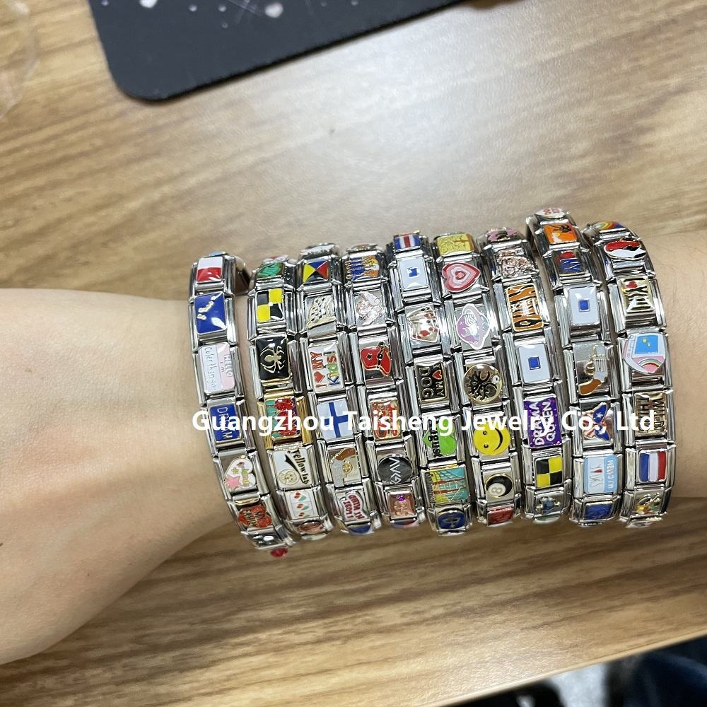 Quiges 9mm Italian Charm Schlange - Edelstahl Armband Glied Chinesisches Horoskop