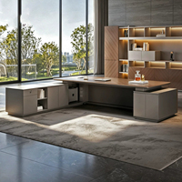 Bureau de direction de luxe en forme de L, grand format, finition grain de bois, avec rangements intégrés, pour PDG et managers, montage facile, mobilier de bureau à domicile
