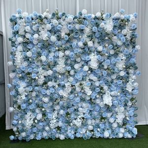 Panneau mural floral personnalisé <span class=keywords><strong>rose</strong></span> blanc <span class=keywords><strong>bleu</strong></span>, toile de fond 3D, tissu en rouleau, fleurs artificielles en soie <span class=keywords><strong>rose</strong></span> pour la décoration de mariage - Product Image 3