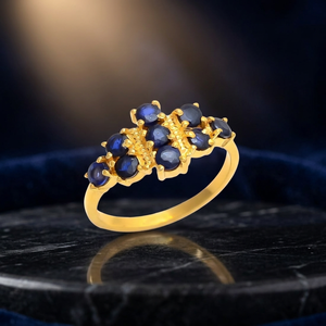 Ethnic Gold Plated Brass <b>Ring</b> with Blue Zircon Stones and Pave Setting for Women - Product Image 2