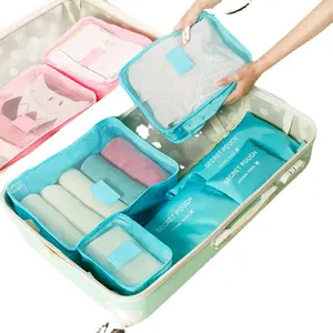 9 colori 6 pezzi impermeabile in Nylon grande capacità di viaggio Organizer trucco da toilette Costume cubo borsa bagaglio con manico per il trasporto