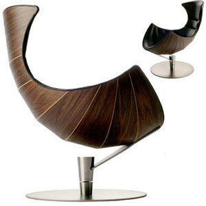 Walnussholz-Loungesessel mit Fußhocker aus Kunstleder Wohnzimmermöbel Hummersessel Sofa - Product Image 3