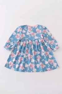 Robes d'automne pour filles, imprimées de fleurs, nouveau style, vêtements pour enfants à la mode, nœud papillon, robe douce à manches longues pour bébé fille - Product Image 2