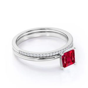 925 Sterling <b>Silver</b> Classic Certified Solitaire Ruby 1.25 Carat Princess Cut Lab Created 18K Gold Plated 6 Gram Bridal Ring - Product Image 2