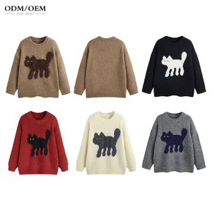 Suéter de punto jacquard de oveja personalizado al por mayor para mujer, de manga larga, cuello redondo, a la moda - Product Image 5