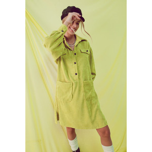 Mini abito chemisier in corduroy color lime - Product Image 5