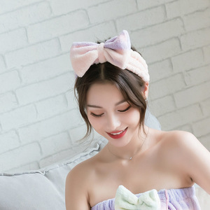 Diadema con lazo arcoíris de Jiemeirui, banda elástica de lana coral para lavarse la cara, maquillaje, belleza, estilo coreano - Product Image 3