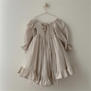 Nuovo Abito in Cotone e Lino a Maniche Lunghe per Bambine in Stile Lolita, Vestito Monocolore con Bretelle per Neonata - Product Image 5