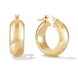 Gemnel luxury women jewelry brass 18k gold plated small chunky solid hoops huggie earrings