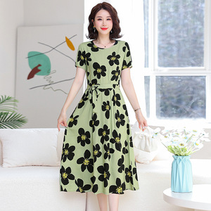 All'ingrosso donna nuova boemia stile retrò stampa floreale ampia manica corta a vita alta Casual abito lungo Midi - Product Image 4