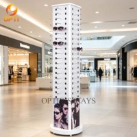 Light Blue Rotating Eyewear Display Rack, Freestanding Floor Stand for Sunglasses & Optical Frames in Retail Stores