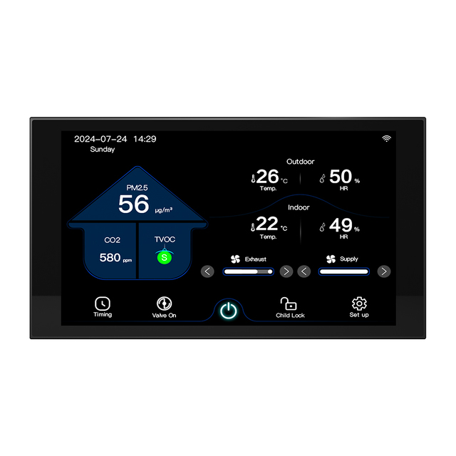 7 Inch Color Screen Modbus Controller with VOC PM2.5 CO2 Sensors Fresh air Intelligent Ventilation HVAC Fan Speed Controller
