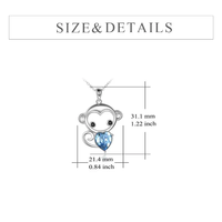 Joyería Fina de Plata de Ley 925, Lindo Collar con Colgante de Corazón de Mono de Cristal para Mujer