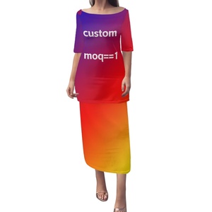 Conjunto Puletasi Samoano con Cintura Elástica, Vestido Maxi de Dos Piezas para Mujer, para Fiesta Luau, Tela Natural de Secado Rápido, Ajustado al Cuerpo, Tallas XS-7XL, Polinesia - Product Image 5