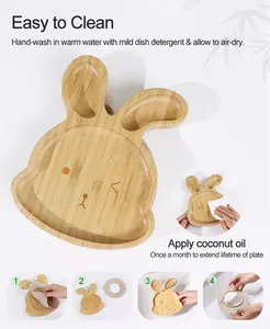 Plato de bebé de bambú de succión de silicona sin Bpa personalizado, vajilla para niños, juego de platos de madera para bebé, plato de bambú para bebé con succión