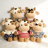 Boneka Sapi Hitam Putih Lucu Habie Isi Kapas PP dengan Pakaian Sweater Merah Bersulam, Mainan Anak, Bantal Lembut, Dekorasi, Hadiah