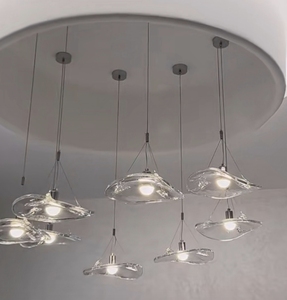 Lampadario Moderno a LED Regolabile in Altezza, Lampada a Sospensione in Vetro e Cristallo Ovale, Finitura Argento, Dimmerabile per Tavolo da Pranzo e Hotel - Product Image 5